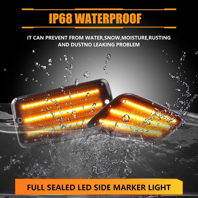 OFFKAT Front Turn Signal Lights & Side Marker Lights for 1997-2006 Wrangler TJ, Smoked Lens Side Bumper Marker Lamps, [Ultra-Bright] 3-Row Full LED Amber Parking Light DRL & Amber Turn Signal, 4 PCS - Image 5